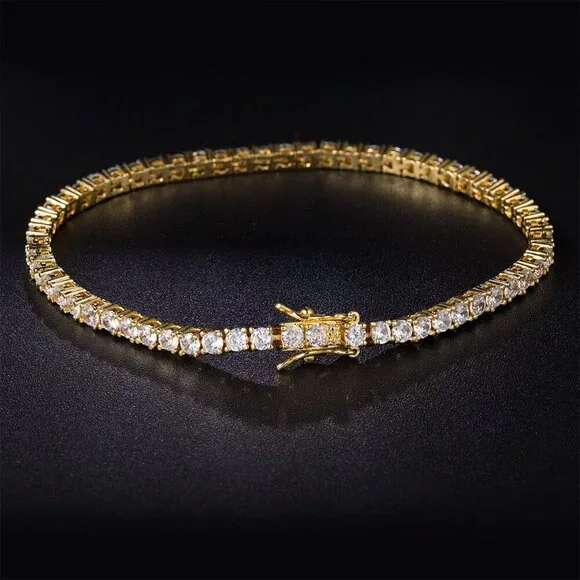 Elegant 18K Gold Plated Tennis Bracelet with 3.0 Carat Cubic Zirconia - 7.5 Inch - Picture 4 of 8